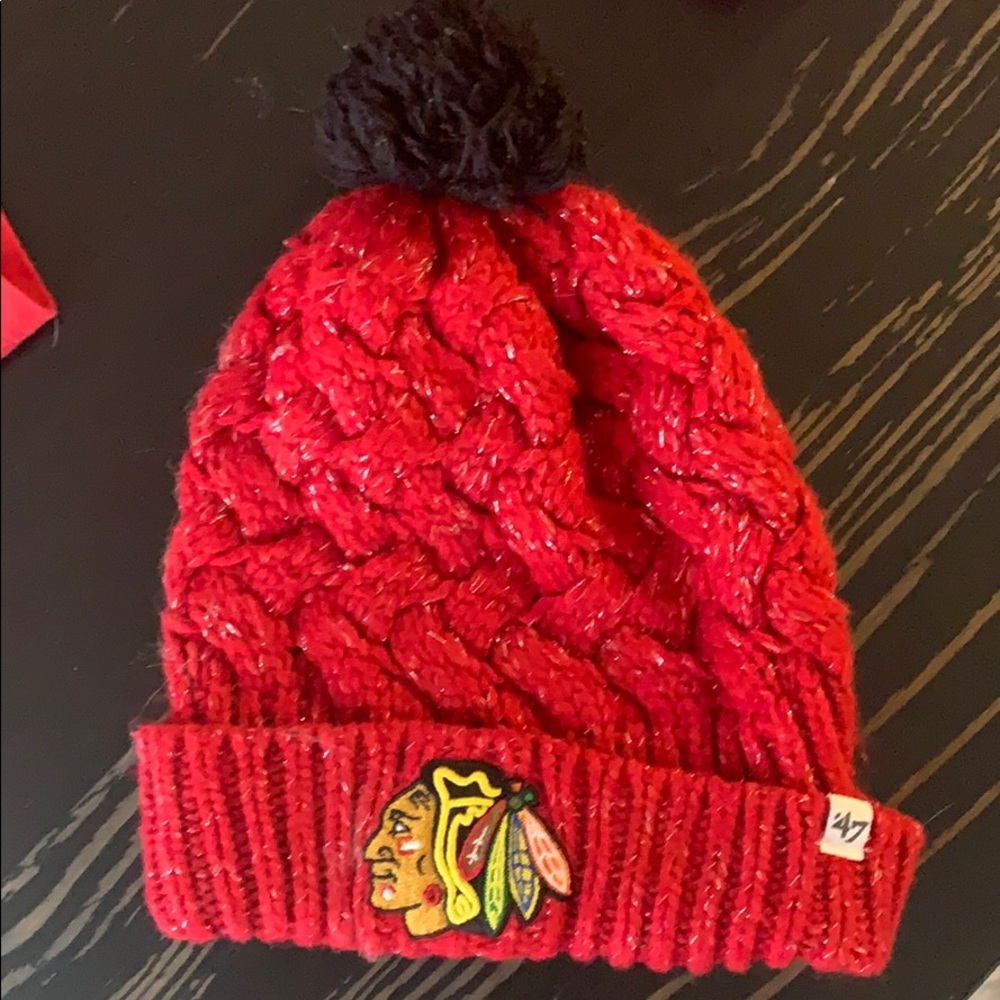 Winter Chicago black hawks beanie .